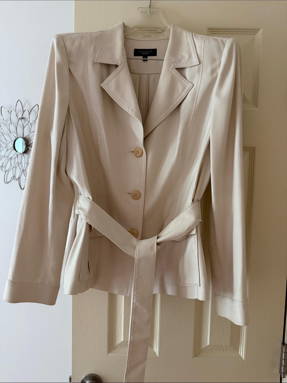 Talbots Silk  Cream Belted Notch-Lapel Blazer